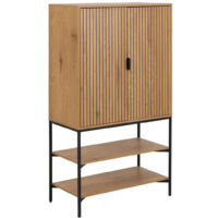 Buffet haut 2 portes et 2 étagères 80x40x140 cm décor chêne et noir