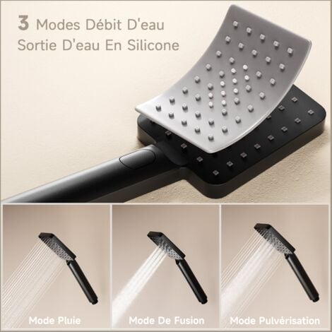 Ensemble de douche , système de douche thermostatique LED 3 fonctions, ensemble de douche 360x500 mmRGB, avec mode pluie, douchette à main, douche latérale de 4 pouces, acier inoxydable 304