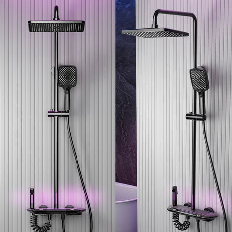 Colonne de Douche Gris Thermostatique Mitigeur en Laiton Systeme de Douche Affichage Numérique LED Ensemble de Douche Pommeau De Douche, Douchette, Bidet Douche, Robinet De Baignoire Mural, Gris