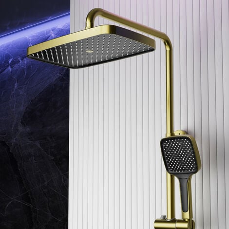 Colonne de Douche Thermostatique Mitigeur en Laiton Systeme de Douche Affichage Numérique LED Ensemble de Douche Pommeau De Douche, Douchette, Bidet Douche, Robinet De Baignoire Mural, Or brossé