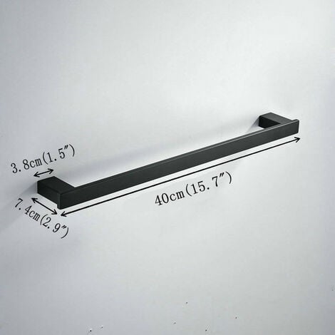 Porte-serviettes Salle de Bain, Barre de Serviette de Bain de Fixée au mur de SUS 304 en Acier Inoxydable, Barre Simple de Serviette, 40cm Noir