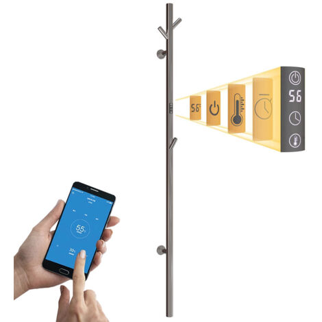 Esip – Sèche-serviette électrique 30 W – Dimensions 1525×65 mm – WiFi intelligent – Commande tactile à LED – Acier inoxydable 304 – 3 crochets (1/5)