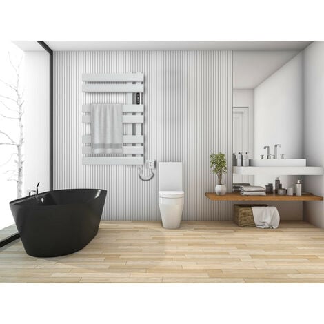 EEUK Radiateur seche Serviette Electrique Salle de Bain soufflant Mural,  seche Serviette Electrique Noir avec 5 éléments Chauffants Radiateur de  Salle