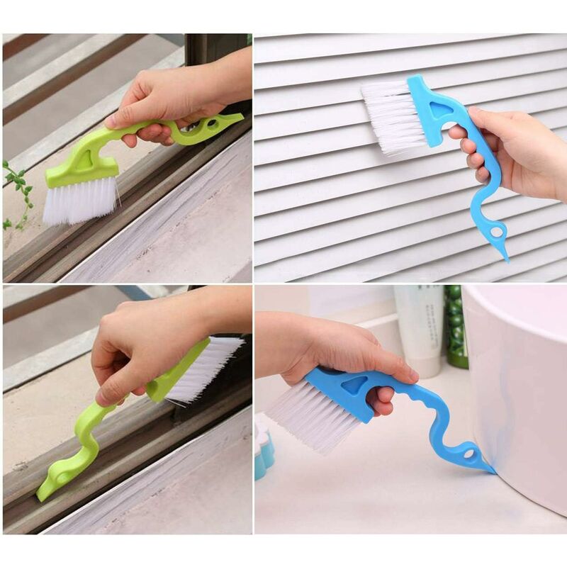 2pcs Hand-held Groove Gap Cleaning Tools Door Window Track Kitchen Cleaning  Brushes(Green) 