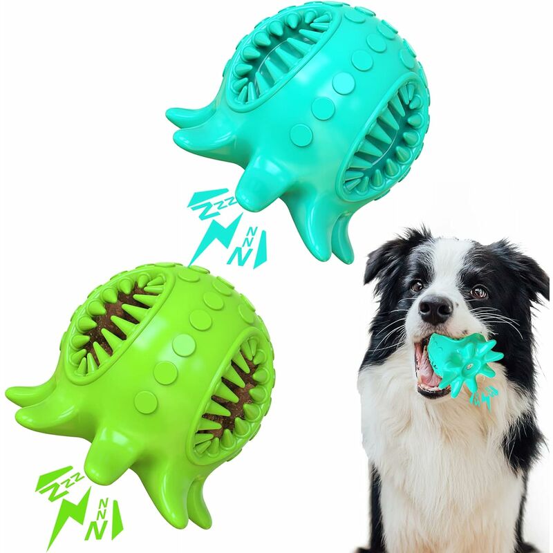 2PCS Dog Treat Ball and Non-Toxic & Durable Rubber Dog Ring Toy