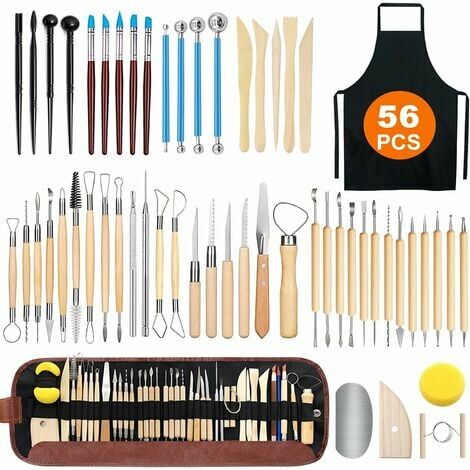17 Piece Pottery Polymer Clay Sculpting Tools Kits with Wooden Handle  Double-Ended Carving for Ceramics Craft Carving Smoothing Molding Modeling  Shaping. red