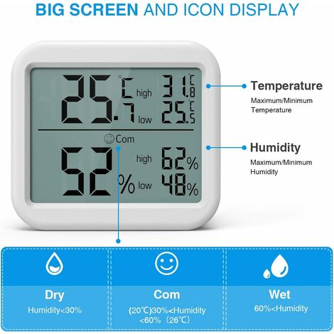 Indoor Thermometer Digital Hygrometer Thermometer Large Display Comfort  Gauge Max/Min Records Weather Station for Room Home Office Nursery Christmas