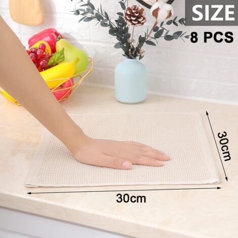 8pcs 100% Cotton Waffle Dish Cloth Kitchen Tea Towel Set for