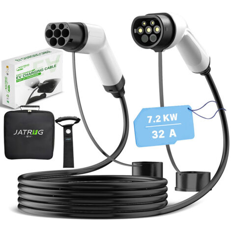 Jatrhg – Câble de recharge voiture électrique 7.2KW 32A monophasé 15M Type 2 à Type 2 – Compatible bornes publiques – Matériau TPU léger