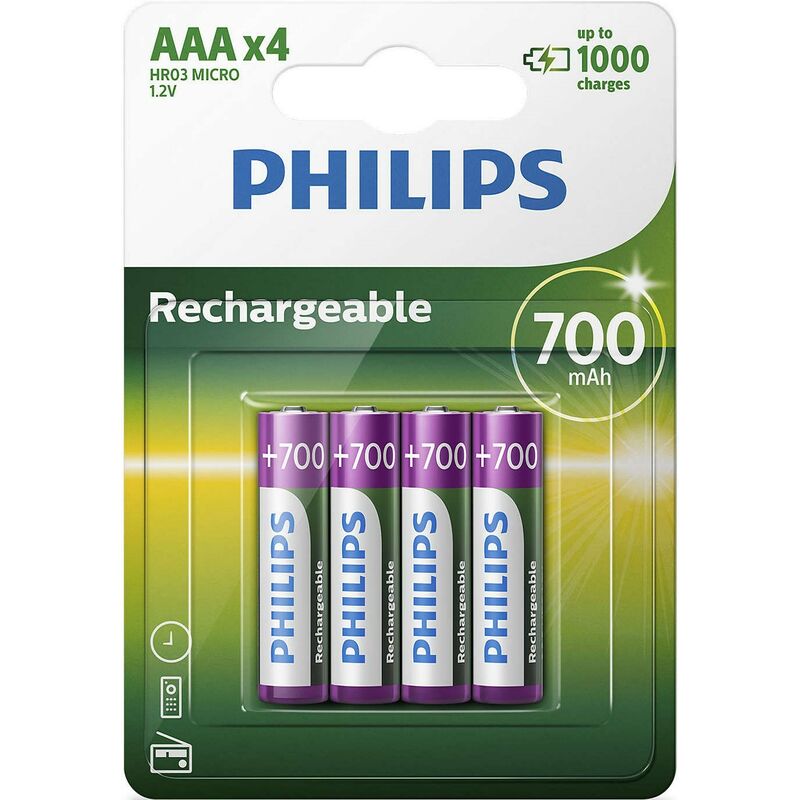 Pack De 4 Pilas Aaa Philips R03B4A70/10/ 1.2V/ Recargables