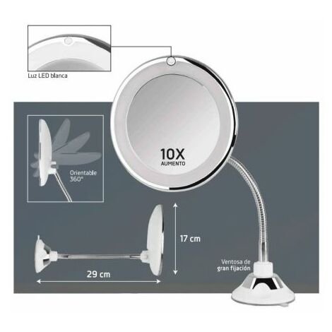 Orbegozo ESP 1020 espejo para maquillaje Ventosa Alrededor Plata, Blanco