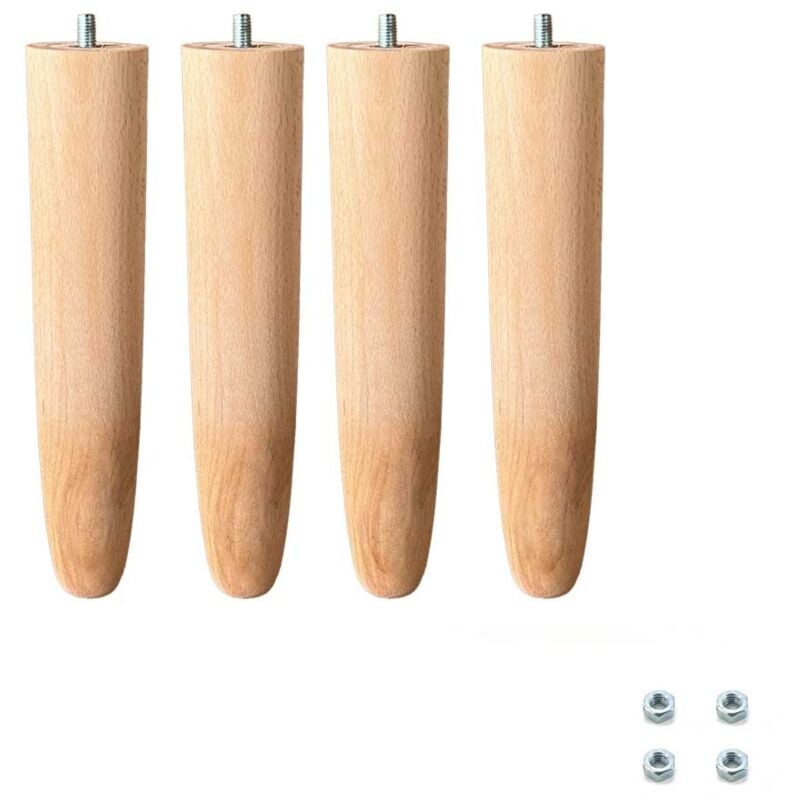 Set 4 piedi in legno di faggio per letto e rete a doghe 27 cm