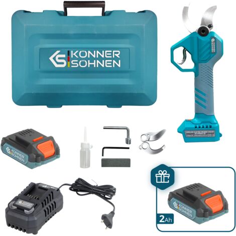 Tijera de Podar a Batería Könner & Söhnen KS CPS20V-40 CASE PLUS: Corte 40mm, Motor Sin Escobillas, Sensor de Seguridad, incluye 2 Baterías y Maletín (1/5)
