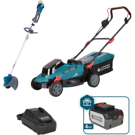 Kit de Jardín Könner & Söhnen KS 33LM-BCT20V-SET: Cortacésped y Cortabordes 20V Sin Escobillas, incluye Cargador Rápido 4.5A y Batería 4Ah 20V de REGALO