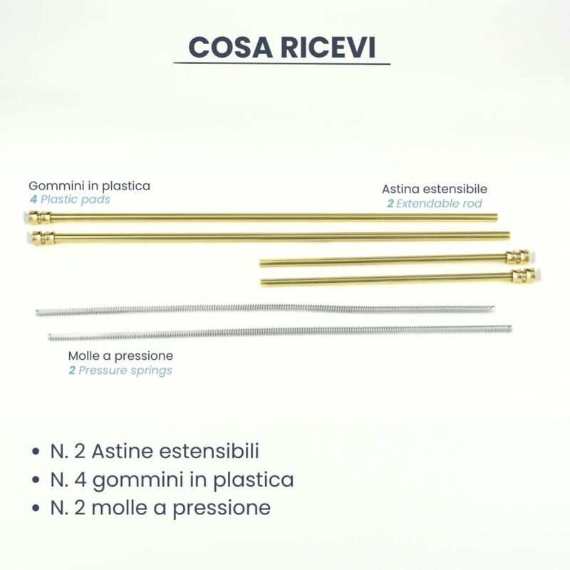 Coppia Aste Per Tende A Molla 8mm - Estensibili Da 30 A 40cm, Cromate, Per Vetri Finestre