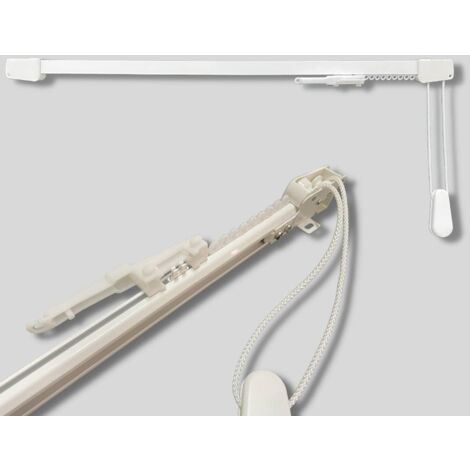 Binario per Tende Lineare in Alluminio Bianco, Movimento a Corda, Attacco Soffitto/ Parete - Completo di Tutti Gli Accessori - Lunghezza: 100 CM