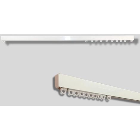 Binario per Tende Lineare in Alluminio Bianco, Movimento Manuale, Attacco Soffitto/ Parete - Completo di Tutti Gli Accessori - Lunghezza: 200 CM