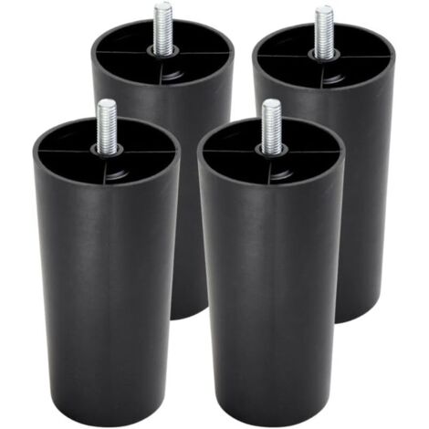 Piedini per Mobili, Letto Contenitore, Divano in PVC Nero - Altezza 15 cm - Gambe per letto, Tavolini, Poltrone e Pouf Facili da Montare- SET DA 4
