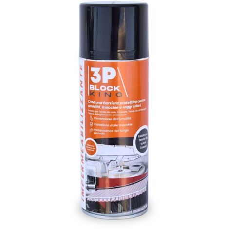 Spray Impermeabilizzante per Tessuti 3P Block King - Protezione Trasparente, Resistente all’Acqua e alle Macchie 400 Ml