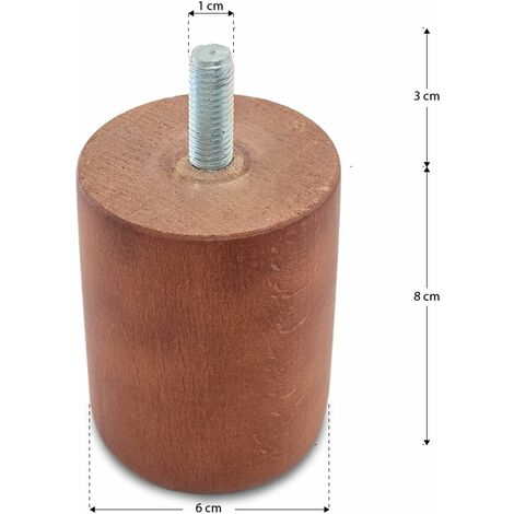TENDAGGIMANIA Piedini per Mobili, Divani, Poltrone e Pouf- Modello Cilindro- 1 Piedino Altezza 8 cm