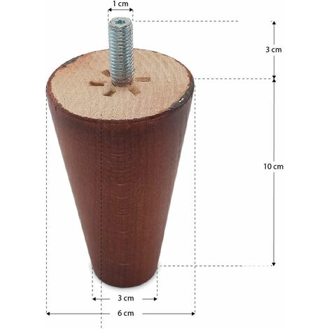 TENDAGGIMANIA Piedini per Mobili, Divani, Poltrone e Pouf- Modello Cono- 1 Piedino Altezza 10 cm