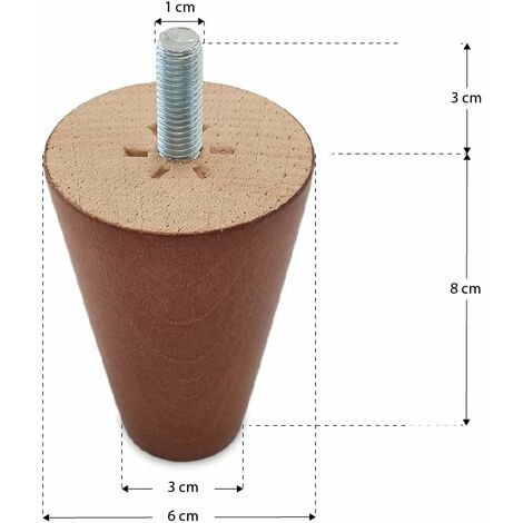 TENDAGGIMANIA Piedini per Mobili, Divani, Poltrone e Pouf-Modello Cono- 1 Piedino Altezza 8 cm
