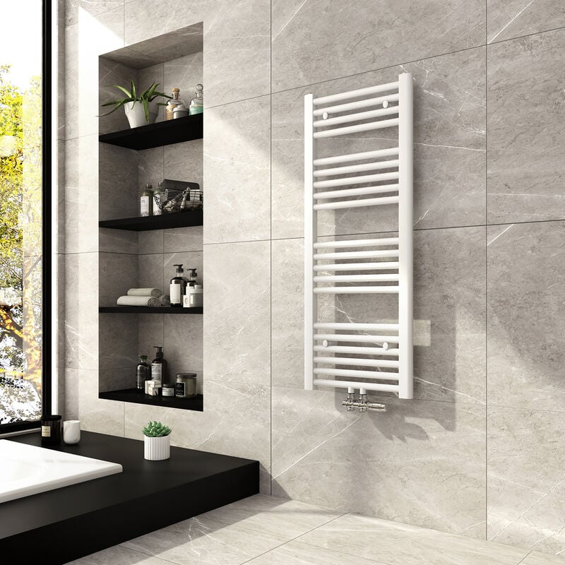 Meykoers Radiador Toallero De Agua 1000x400mm Blanco Toallero de Baño, secador de toallascon conexión central, 356 Vatios