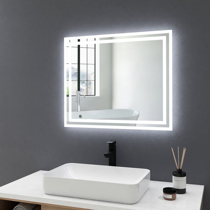 Meykoers Espejo Baño con luz led antivaho interruptor de 60x50cm blanca y