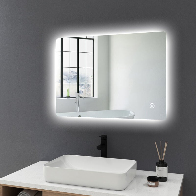 Meykoers Espejo De baño luz 70x50cm control y antivaho led blanco 6500k