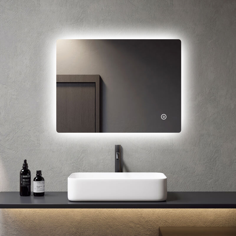 Meykoers Espejo de baño con luz 80x60cm LED espejo de baño luz con control táctil, LED Blanco frío 6500K