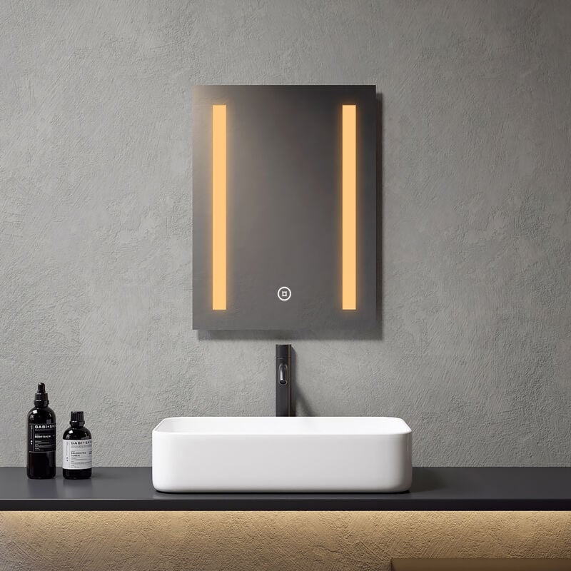 Meykoers Led Espejo de baño antivaho 60x45cm control blanco 3000k