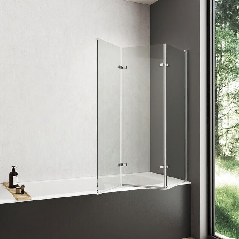 Meykoers Mampara de Bañera con bisagra 3 hojas, Abatible Giratorio 6mm cristal templado 130x140cm