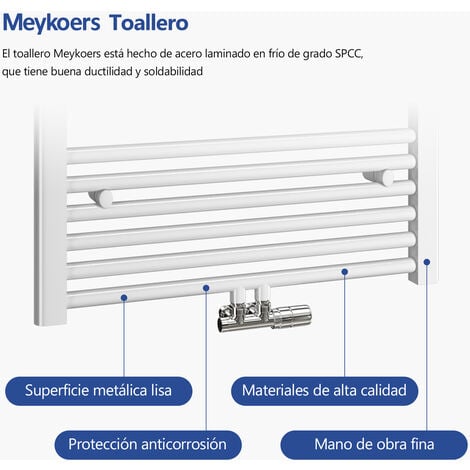 Meykoers Radiador toalleros de agua toallero agua caliente con conexión  central Radiadores toallero de Baño - 700x400mm - Blanco - 238W