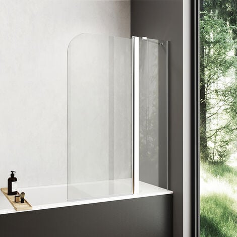 Mampara de bañera plegable con bisagra 2 hojas sin marco exterior, 6mm  cristal templado antical, aluminio cromado, 140x120cm