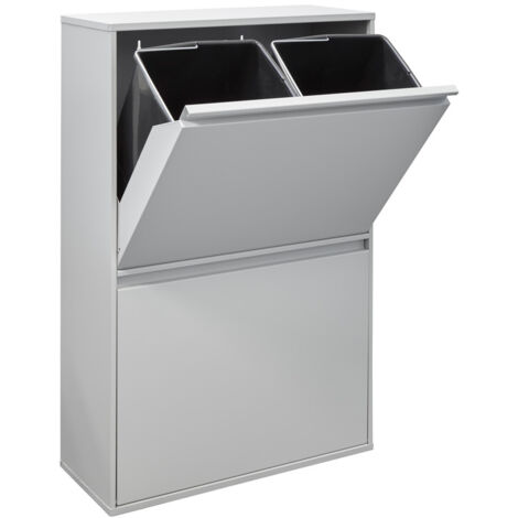 ARREGUI Basic Recycling Abfalleimer / Mülleimer aus Stahl, Mülltrennsystem mit 4 entnehmbaren Inneneimern aus Kunststoff mit Griff, 4 x 17L (68 L) Hellgrau CR602-B