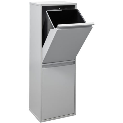 ARREGUI Basic Recycling Abfalleimer / Mülleimer aus Stahl, Mülltrennsystem mit 2 entnehmbaren Inneneimern aus Kunststoff mit Griff 2 x 17L (34 L) Hellgrau CR202-B