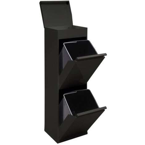 ARREGUI Top Recycling Abfalleimer / Mülleimer aus Stahl mit Aufbewahrungsbox mit Deckel, Mülltrennsystem mit 2 entnehmbaren Inneneimern aus Kunststoff mit Griff, 2 x 17L (34 L) Schwarz CR226-B
