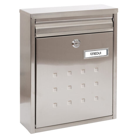 ARREGUI Dime V1327 Briefkasten aus Edelstahl, Größe M (DIN A4 Post), Gruppierbarer Wandbriefkasten für den Außenbereich, Witterungsbeständig, Schmal, mit Namensschild und Einwurfklappe, Edelstahl