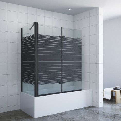 Badewannenfaltwand 120x70x140 cm Eck Duschtrennwand mit Seitenwand für Badewanne, 5 mm Einscheiben-Sicherheitsglas (ESG) mit Nano, Spritzschutz im Bad, mit Verstellbereich, mit Acryl- Duschablage (1/5)