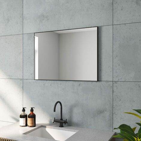 Wandspiegel Bad Spiegel Schwarz Alu-Rahmen Dekospiegel einfacher Stil,  Geeignet für Flur, Schlafzimmer, Wohnzimmer usw 70x50