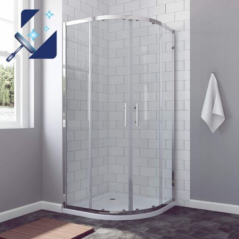 Duschkabine Eckdusche Viertelkreis Runddusche mit Schiebetüren aus Einscheiben-Sicherheitsglas 6 mm mit Nano Beschichtung, Vollrahmung für hohe Stabilität und Dichtigkeit 80x80x195 cm (1/5)
