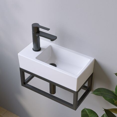 Waschbecken Keramik Weiß Aufsatzwaschbecken für das Badezimmer und Gäste-WC Handwaschbecken 12 - Eckig - 40,5 x 20 x 10,5 cm
