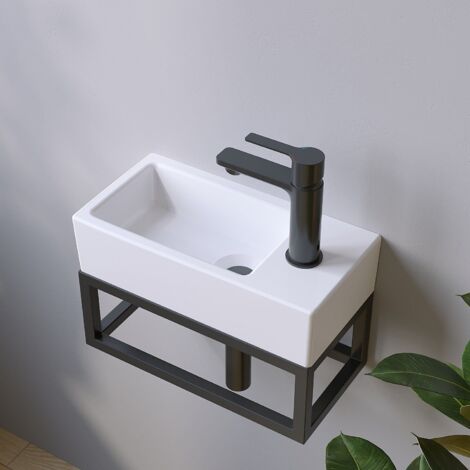 Waschbecken Keramik Weiß Aufsatzwaschbecken für das Badezimmer und Gäste-WC Handwaschbecken 11 - Eckig - 40,5 x 20 x 10,5 cm