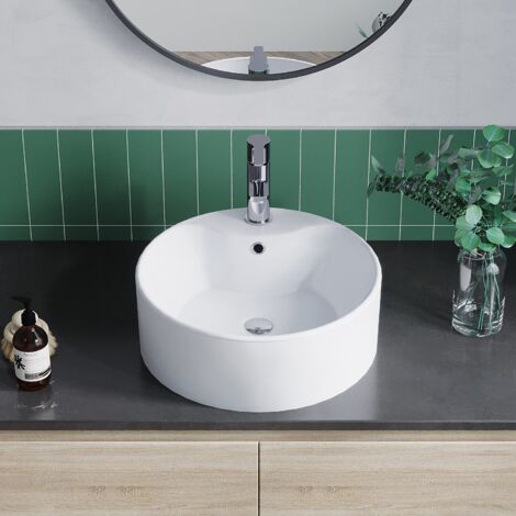 Waschbecken Keramik Weiß Aufsatzwaschbecken für das Badezimmer und Gäste-WC Handwaschbecken 27 - Rund - Ø 41 cm x 15 cm