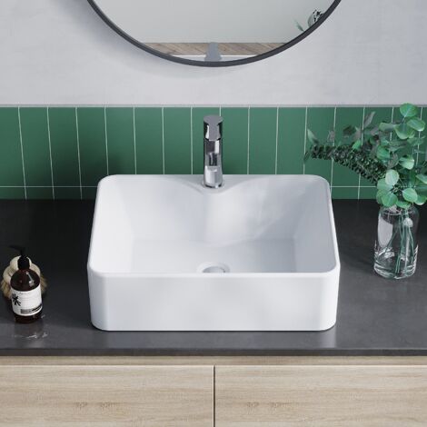Waschbecken Keramik Weiß Aufsatzwaschbecken für das Badezimmer und Gäste-WC Handwaschbecken 23 - Eckig - 48,5 x 37,5 x 14 cm