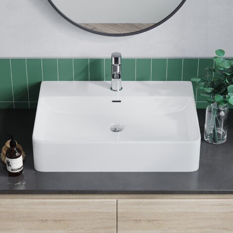 Waschbecken Keramik Weiß Aufsatzwaschbecken für das Badezimmer und Gäste-WC Handwaschbecken 29 - Eckig - 60 x 42 x 13 cm