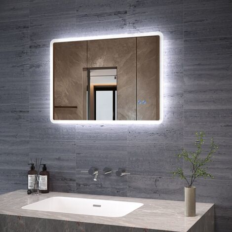 LED Badspiegel mit Beleuchtung 70x50 cm Badezimmerspiegel, Antibeschlag, Touch /Wandschalter