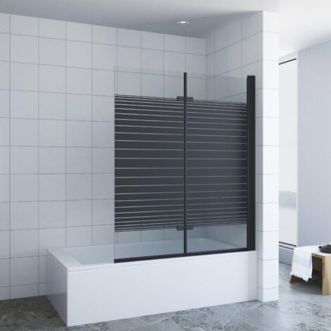 Badewannenfaltwand faltbar und schwenkbar 180° Duschwand 2 teilig Duschtrennwand für r Badewanne Badewanne schwarz ohne Bohren 120 x 140 cm