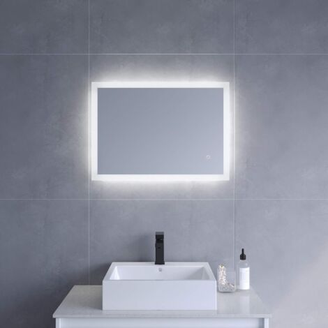 Rechteckiger Kosmetikspiegel 70x50cm Badezimmerspiegel mit LED-Beleuchtung dimmbar IP44 Badezimmer-Wandspiegel (1/5)