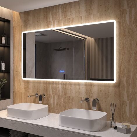 Badspiegel LED beleuchtete große Spiegel 140x70 cm Wandmontagespiegel mit Touch Schalter IP44 Wasserdicht Energiesparend Badezimmerspiegel